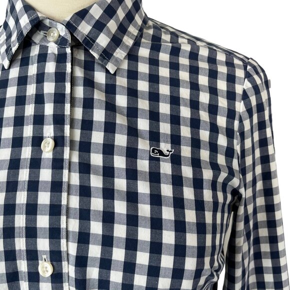 Vineyard Vines Button Front Shirt Blouse Womens Size 2 Blue White Checked - Picture 5 of 8